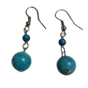 Sterling Silver Blue Turquoise Bead Dangle Earrings